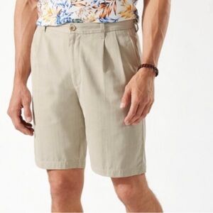 TOMMY BAHAMA Men Tan Pleated 100% Silk Shorts | 40